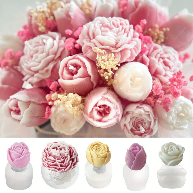 Soap Making Fragrance - Beş Parçalı SetDIYÇiçek Desenli Mum Silikon